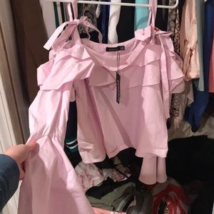 BOOHOO pink bell sleeve shirt